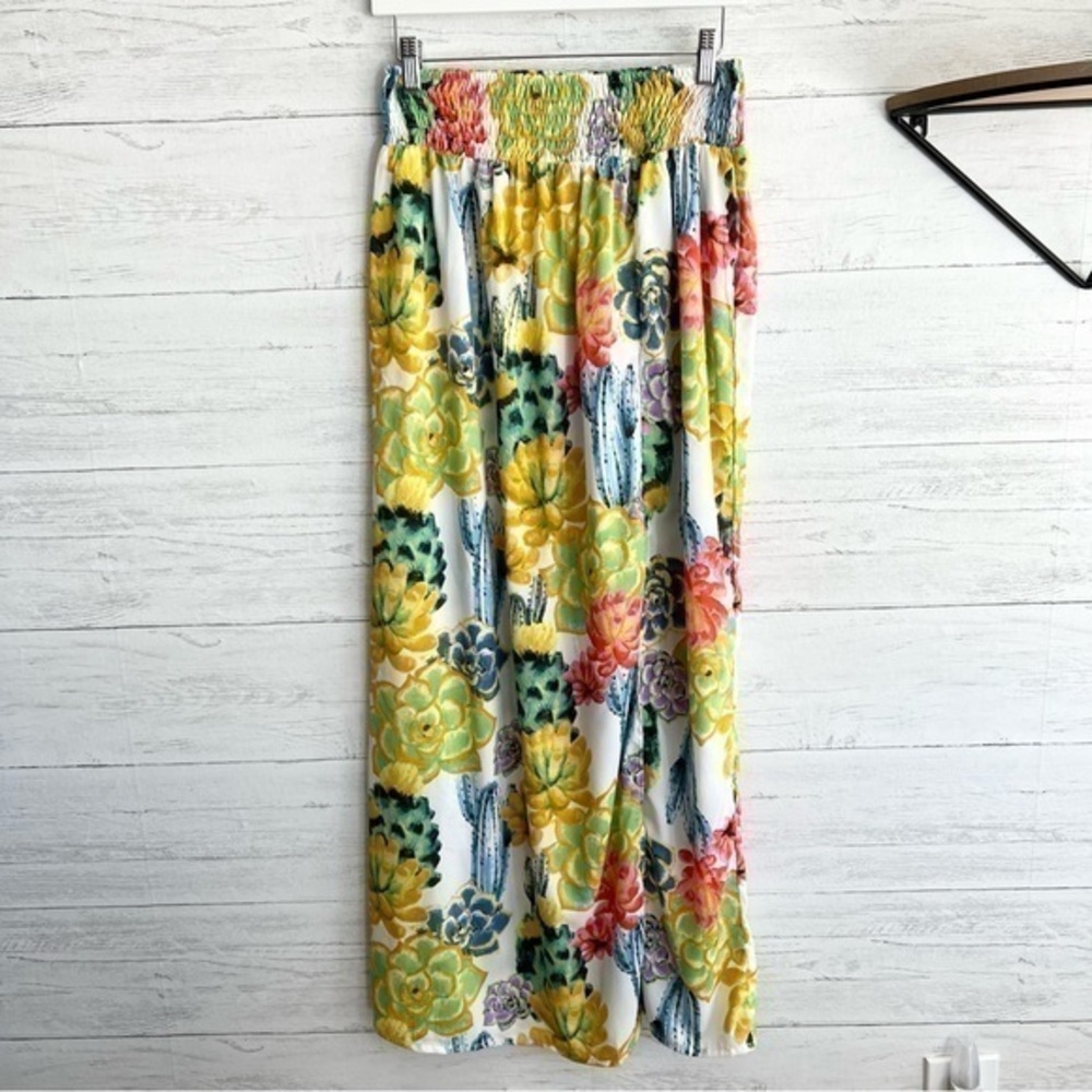 RAGA Yellow Floral Maxi Skirt with Multicolor Succulent Print